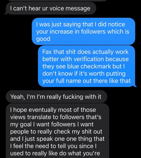Client message saying they noticed an increase in followers and are using the service